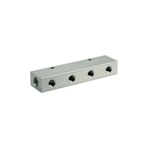 Zlevněný rozdělovací lišta s výstupy na jedné straně, vstup 2 × G1/4“, výstup 4 × G1/8“ RY184
